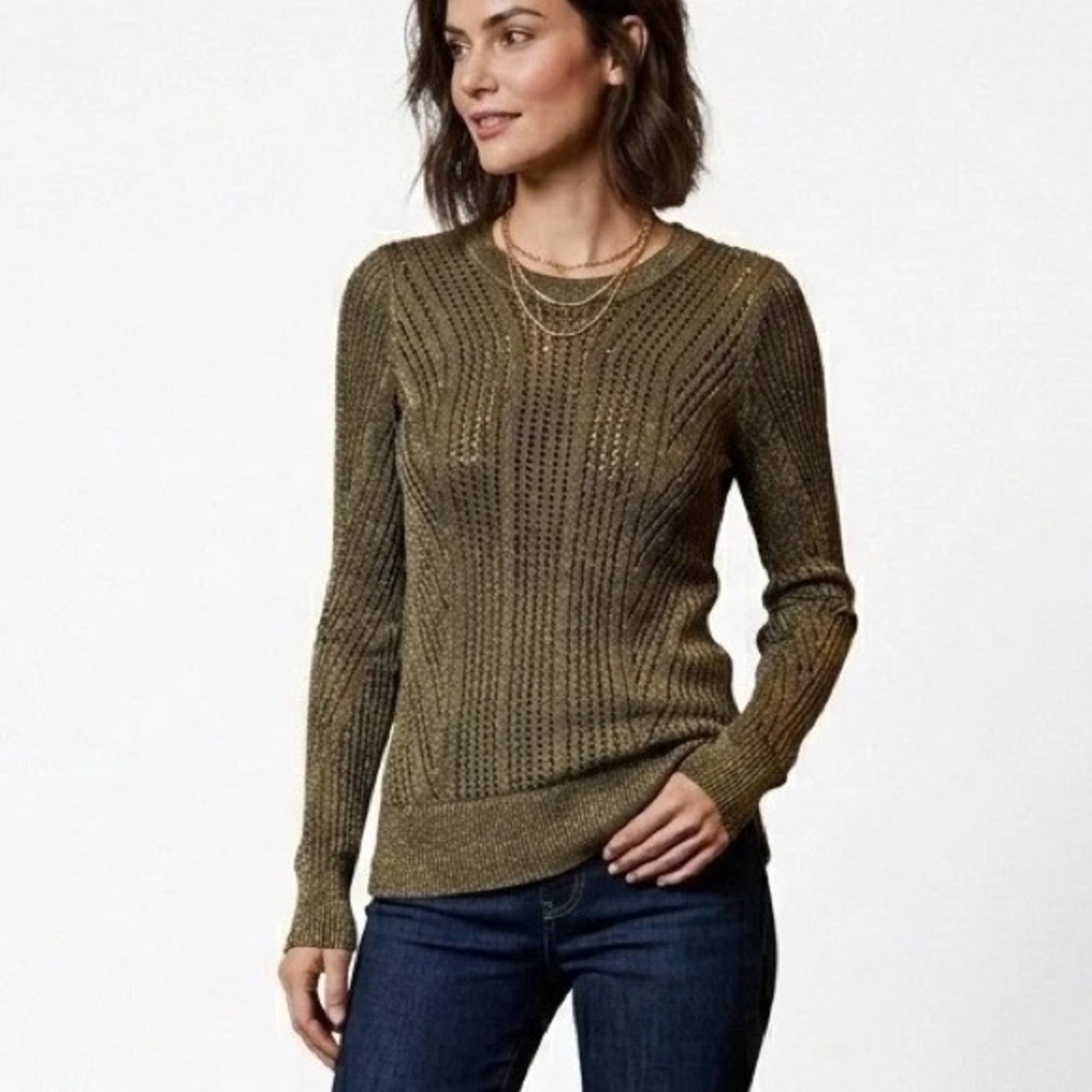 Rag & Bone Olive Green Slinky Pointelle Open Knit Lined Sweater